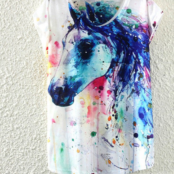 Multi-Style Print Casual Women Short Sleeve Loose Casual T-shirt Tops-Dollar Bargains Online Shopping Australia