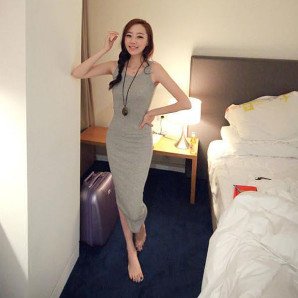 Women Sleeveless Spaghetti Strap Bodycon Bag Hip Cassual Slim Long Bottoming Dress