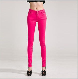Online discount shop Australia - Fashion Pencil Jeans Woman Candy Colored Mid Waist Full Length Zipper Slim Fit Skinny Women Pants WKP004