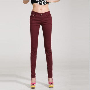 Online discount shop Australia - Fashion Pencil Jeans Woman Candy Colored Mid Waist Full Length Zipper Slim Fit Skinny Women Pants WKP004