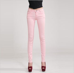 Online discount shop Australia - Fashion Pencil Jeans Woman Candy Colored Mid Waist Full Length Zipper Slim Fit Skinny Women Pants WKP004