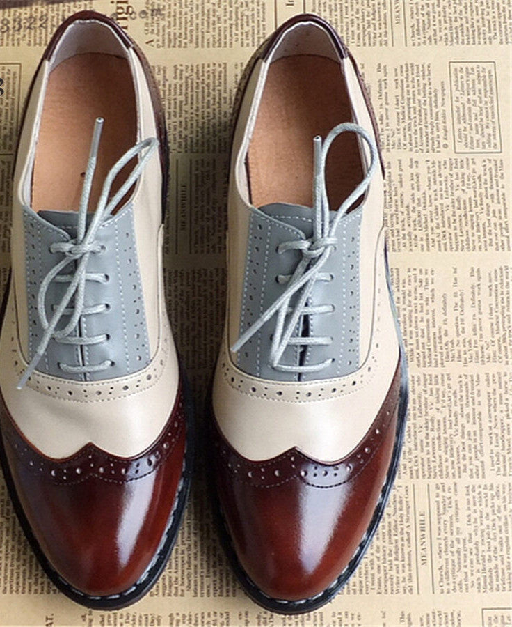 Online discount shop Australia - Genuine Leather Big Woman Size 11 Designer Vintage Flat Shoes Round Toe Handmade White Creepers Oxford Shoes For Women Fur