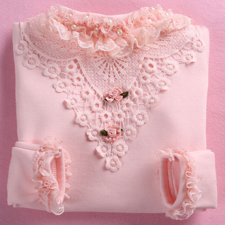 Online discount shop Australia - Cute Lace Children's T-Shirt 100% pure Cotton Kid's Render Shirt Baby Girls Clothing Soft Long Sleeve Tops 3-14Y