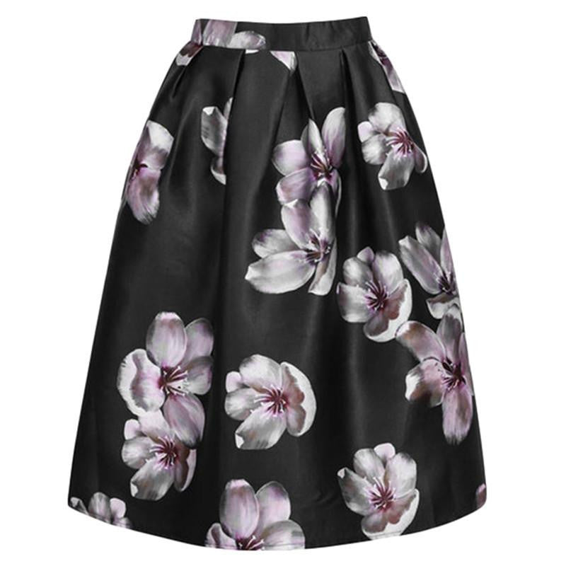 Women Peach Floral Print Elastic High Waist Pleated Long Midi Skater Skirt 3 Colors In Stock Spring