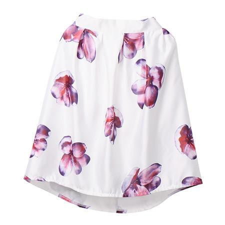 Women Peach Floral Print Elastic High Waist Pleated Long Midi Skater Skirt 3 Colors In Stock Spring