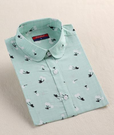 Women Blouses Animal Cotton Shirts Women Floral Green Blouse Shirt Long Sleeve Tops Polka Dot Plus Size 5XL