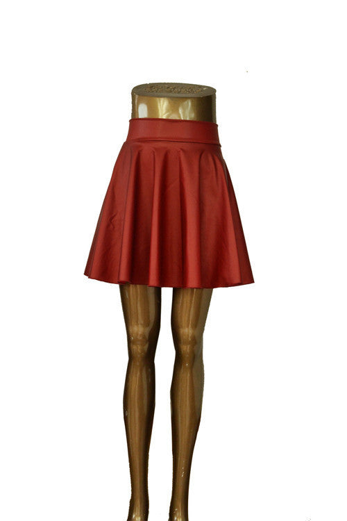 Online discount shop Australia - high waist faux leather skater flare skirt mini skirt above knee solid color skirt S/M/L/XL