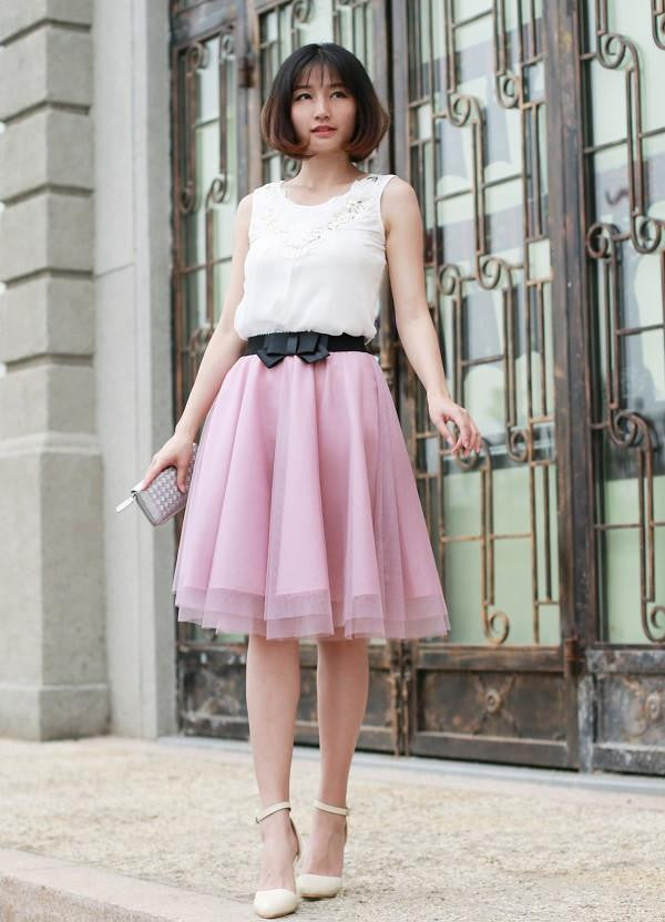 Tulle Skirt Summer Style Elastic Waist Bow Skirts Womens Pleated Tutu Plus Size 6 Colors