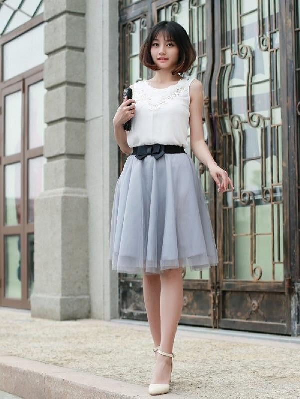 Tulle Skirt Summer Style Elastic Waist Bow Skirts Womens Pleated Tutu Plus Size 6 Colors