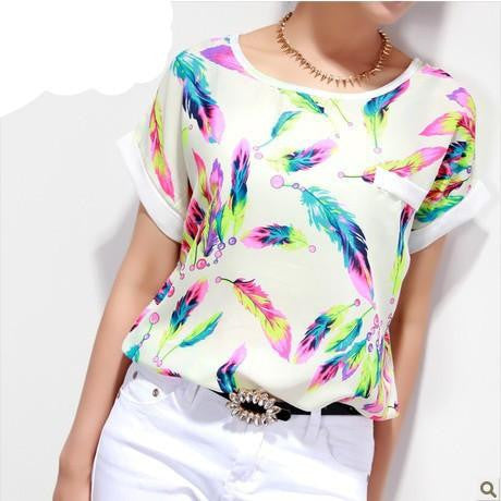 Women Blouses Shirts Chiffon Plus Size Top Tee Short Shirt Woman Clothing Tops Shirt Floral Fashion