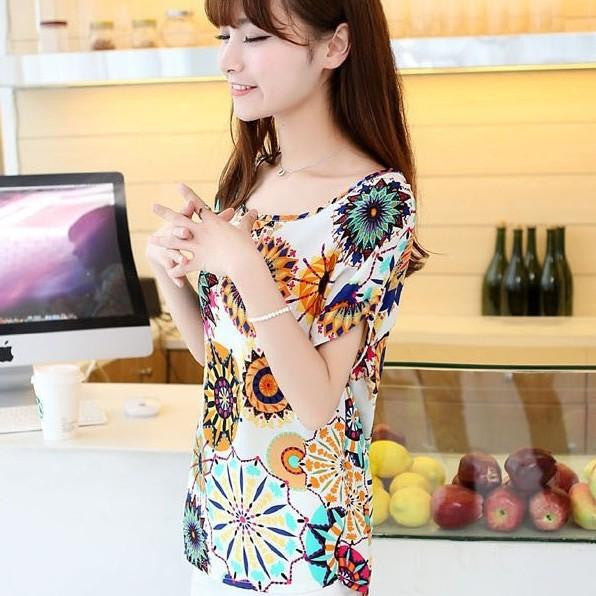 Women Blouses Shirts Chiffon Plus Size Top Tee Short Shirt Woman Clothing Tops Shirt Floral Fashion