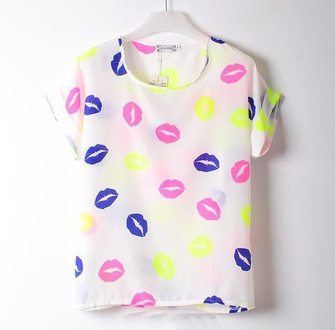 Women Blouses Shirts Chiffon Plus Size Top Tee Short Shirt Woman Clothing Tops Shirt Floral Fashion