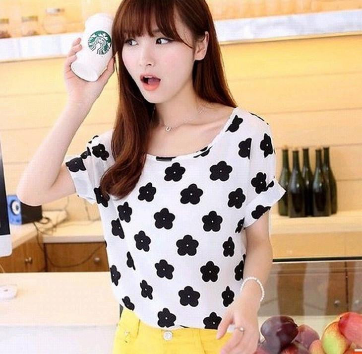 Women Blouses Shirts Chiffon Plus Size Top Tee Short Shirt Woman Clothing Tops Shirt Floral Fashion