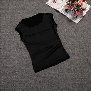 women blouses casual chiffon silk blouse slim sleeveless O-neck tops shirts solid 6 color Y048