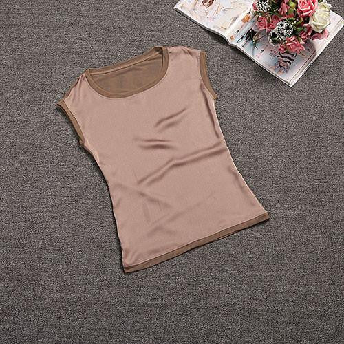 women blouses casual chiffon silk blouse slim sleeveless O-neck tops shirts solid 6 color Y048