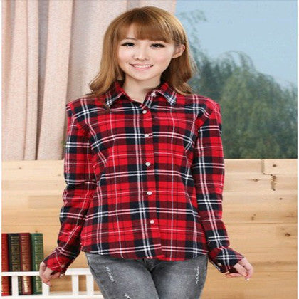 Online discount shop Australia - Fashion Plus Size Ladies Long Sleeve Casual Cotton Slim Plaid Shirt Women Tops Blouse Clothing Outerwear
