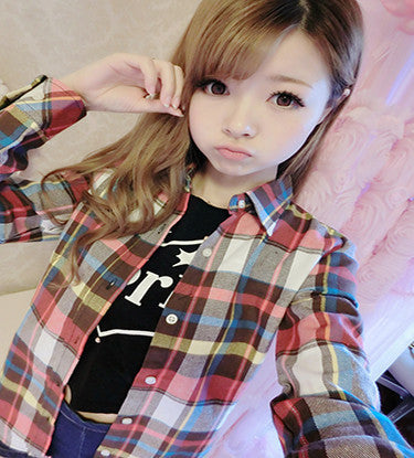 Online discount shop Australia - Fashion Plus Size Ladies Long Sleeve Casual Cotton Slim Plaid Shirt Women Tops Blouse Clothing Outerwear