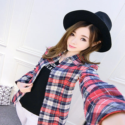 Online discount shop Australia - Fashion Plus Size Ladies Long Sleeve Casual Cotton Slim Plaid Shirt Women Tops Blouse Clothing Outerwear