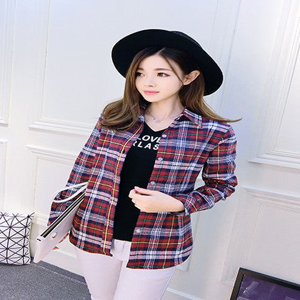 Online discount shop Australia - Fashion Plus Size Ladies Long Sleeve Casual Cotton Slim Plaid Shirt Women Tops Blouse Clothing Outerwear