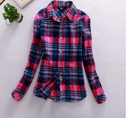 Online discount shop Australia - Fashion Plus Size Ladies Long Sleeve Casual Cotton Slim Plaid Shirt Women Tops Blouse Clothing Outerwear