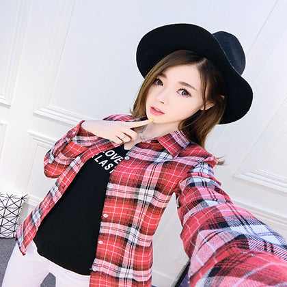 Online discount shop Australia - Fashion Plus Size Ladies Long Sleeve Casual Cotton Slim Plaid Shirt Women Tops Blouse Clothing Outerwear