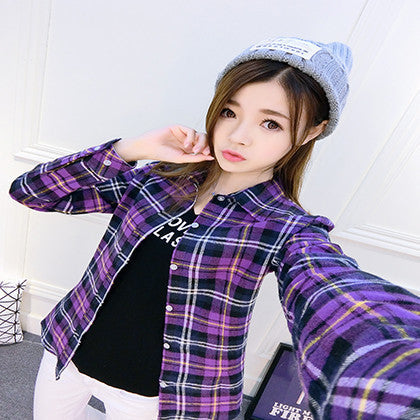 Online discount shop Australia - Fashion Plus Size Ladies Long Sleeve Casual Cotton Slim Plaid Shirt Women Tops Blouse Clothing Outerwear