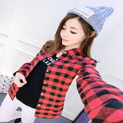 Online discount shop Australia - Fashion Plus Size Ladies Long Sleeve Casual Cotton Slim Plaid Shirt Women Tops Blouse Clothing Outerwear