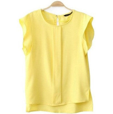 Women Blouses & Shirts Chiffon Clothing Ladies Blouse/Shirt Fashion Ruffle Short Sleeve 4 Colors Tops OL Blouse