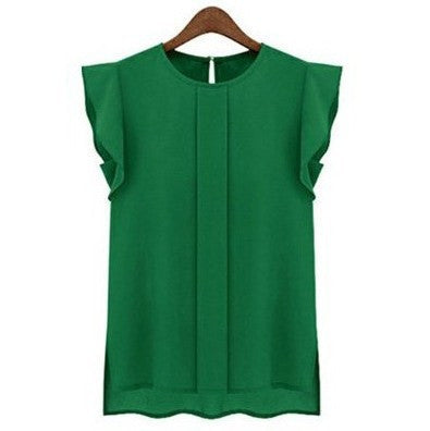 Women Blouses & Shirts Chiffon Clothing Ladies Blouse/Shirt Fashion Ruffle Short Sleeve 4 Colors Tops OL Blouse