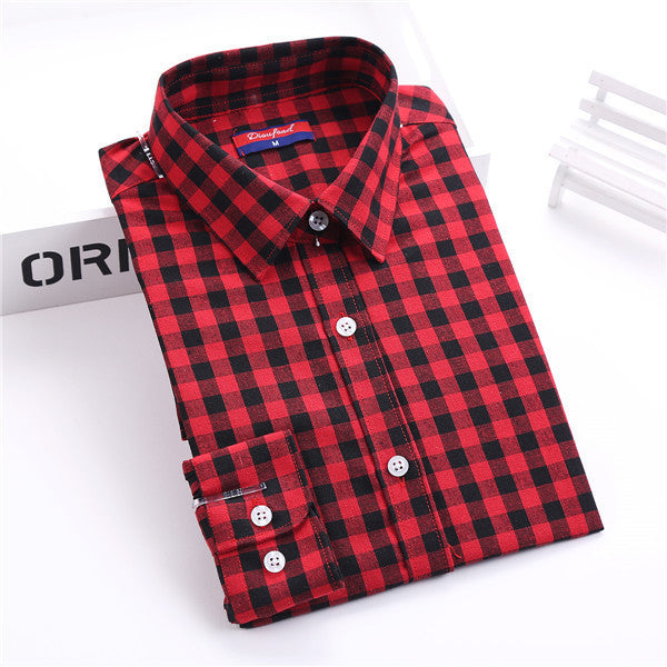 Plaid Shirt Women Long Sleeve Blouses Turn-Down Collar Plus Size Plaid Shirts Women Tops Fashion