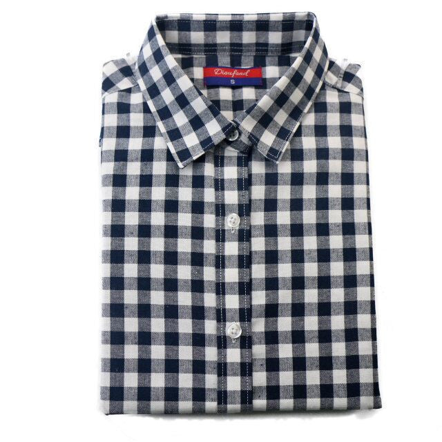 Plaid Shirt Women Long Sleeve Blouses Turn-Down Collar Plus Size Plaid Shirts Women Tops Fashion