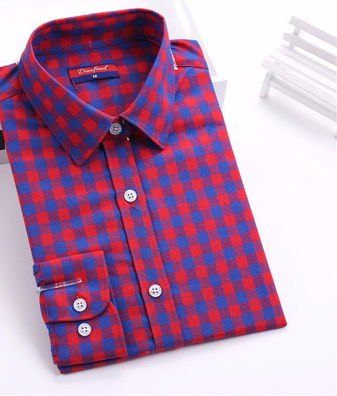 Plaid Shirt Women Long Sleeve Blouses Turn-Down Collar Plus Size Plaid Shirts Women Tops Fashion