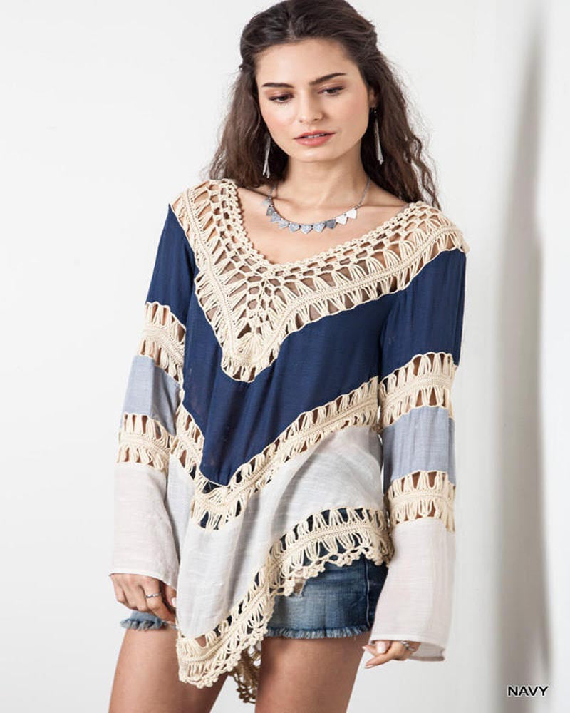 Boho V-Neck White Lace Crochet Women Cotton Blouses Plus Size Beach Lady Shirt Tunic Tops