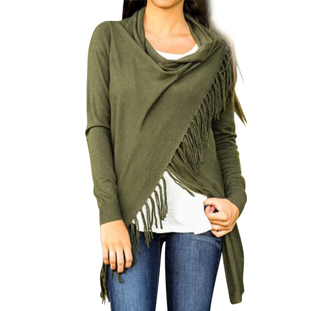 Online discount shop Australia - Fashion Design Dress Casual Women Long Sleeve Tassel Slash Blouse Tops Shirt Clothing