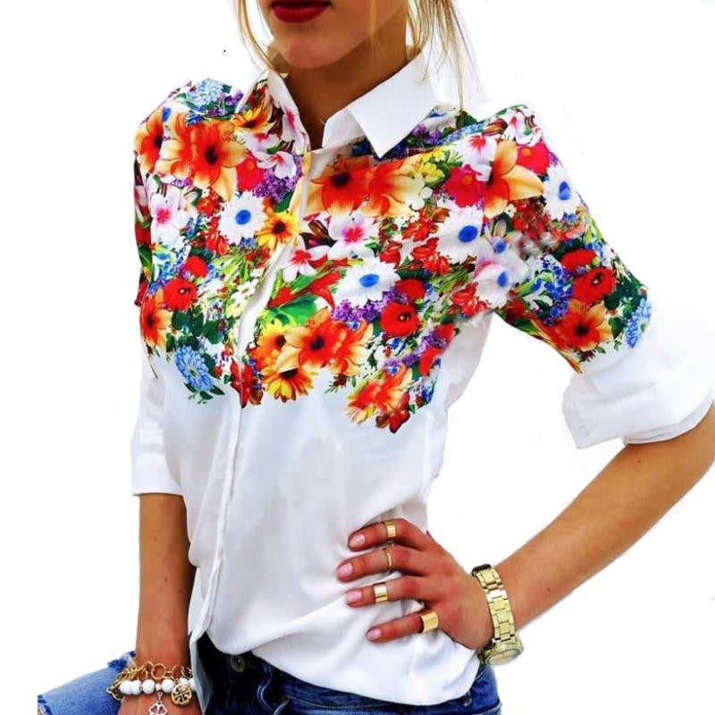Online discount shop Australia - Floral Butterfly Printed Women Chiffon Blouses White Shirts Casual Office OL  Women Tops