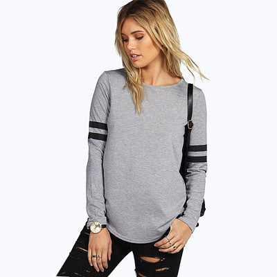 Online discount shop Australia - Casual T shirt O-Neck Long Sleeve T shirt Women Striped Splice Women Tops Fashion Tees Ropa