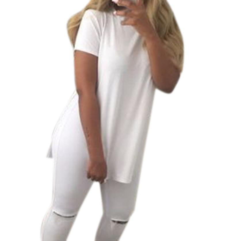 Online discount shop Australia - Long Style T shirt Women Fashion Causal Loose Split Solid Woment Tops  Ladies Girls  YE