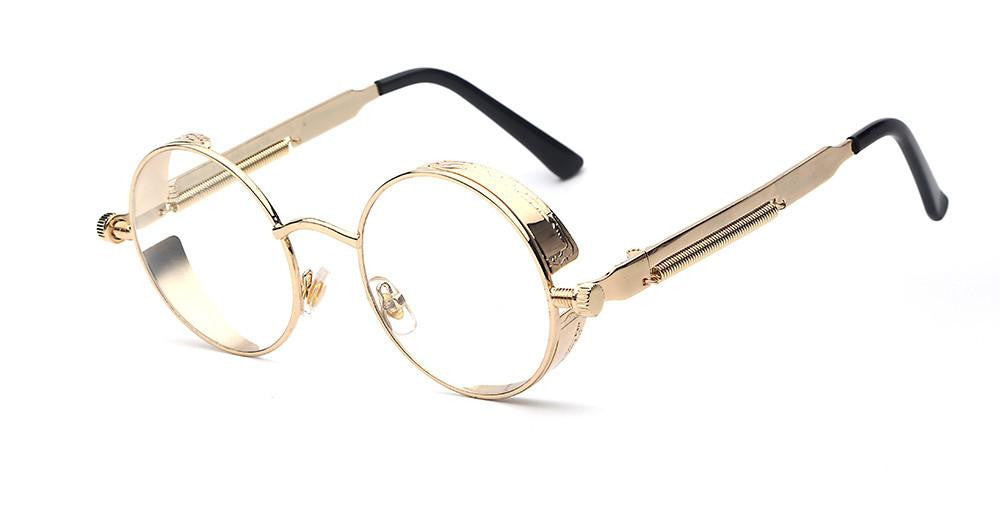 TOTAL Gothic Sunglasses Men Steampunk Round Metal Frame Sun Glasses Pink Mirror Eyewear Brand High UV400
