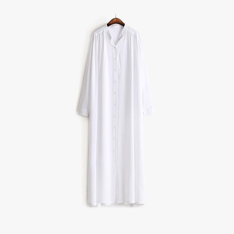 Summer Long Sleeves Shirt Dress Women Sides Slit Buttons Multi Way to Wear Clothing Black White Fashion