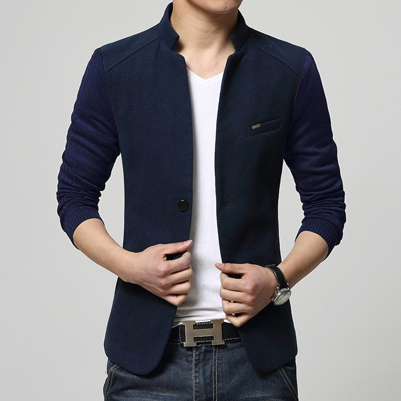 Mens Blazer Patchwork Suits For Men Red Blazers Slim Fit Woolen Outwear Coat Costume Homme Blazer Men-Dollar Bargains Online Shopping Australia