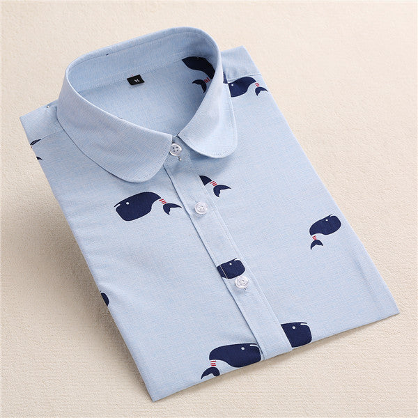 Online discount shop Australia - Floral Blouse Shirt Women Long Sleeve Tops Cotton Shirts White Navy Blouses Small Flower