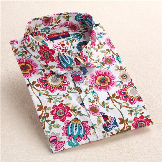 Online discount shop Australia - Floral Blouse Shirt Women Long Sleeve Tops Cotton Shirts White Navy Blouses Small Flower