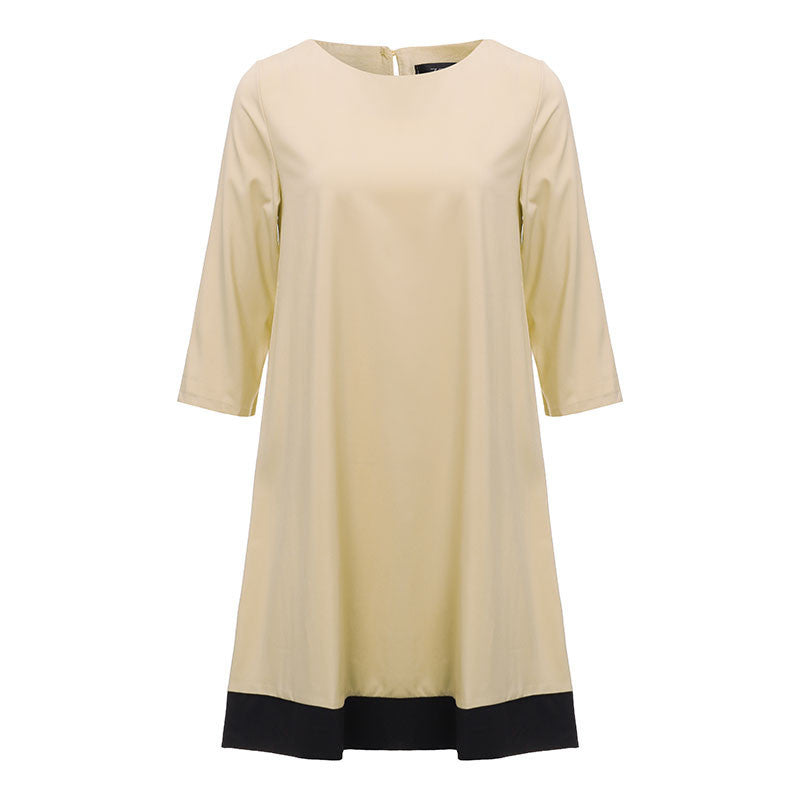 Women Dress Three Quarter Sleeve Patchwork Mini Dress Casual O Neck Back Hollow Out Button A Line Autumn Vestidos