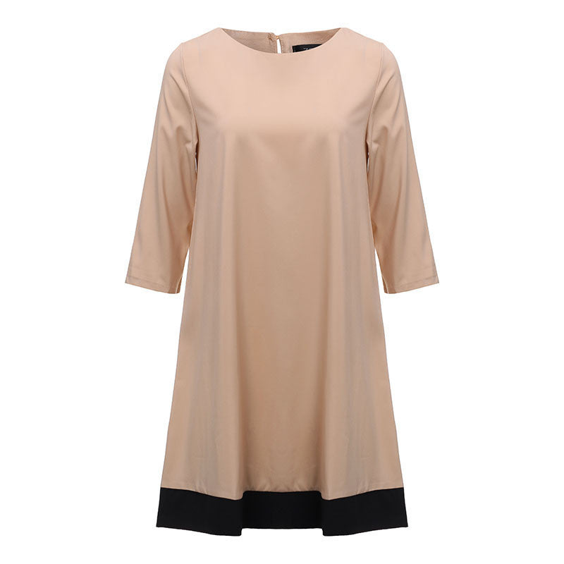 Women Dress Three Quarter Sleeve Patchwork Mini Dress Casual O Neck Back Hollow Out Button A Line Autumn Vestidos