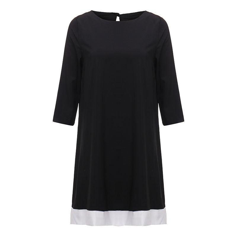 Women Dress Three Quarter Sleeve Patchwork Mini Dress Casual O Neck Back Hollow Out Button A Line Autumn Vestidos