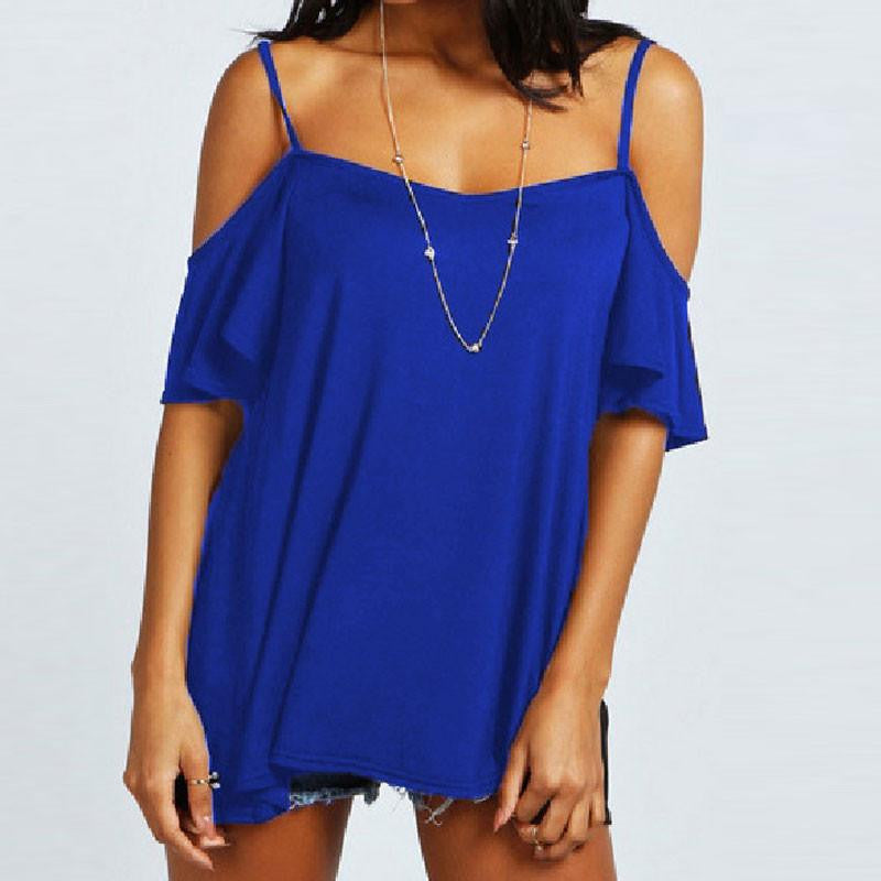 T Shirt Women Casual Slash Neck Off Shoulder T-Shirt Short Sleeve Solid Stretch Tops