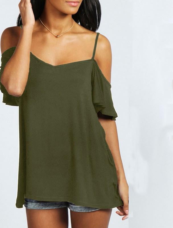 T Shirt Women Casual Slash Neck Off Shoulder T-Shirt Short Sleeve Solid Stretch Tops