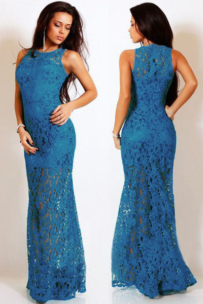 party evening Navy Lace Satin Patchwork Maxi Dress autumn dress