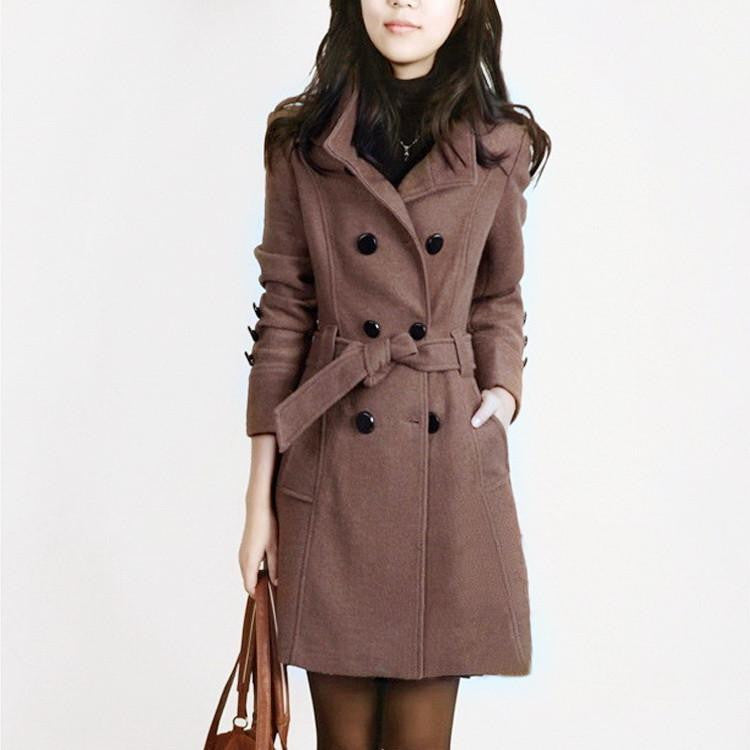 Women Trench Woolen Coat Slim Double Breasted Overcoat Coats Long Outerwear for Women QB323