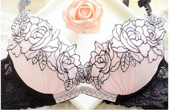 Online discount shop Australia - Embroidery sweet sexy deep V-neck adjustable push up lace to collect the furu young girl bra underwear set